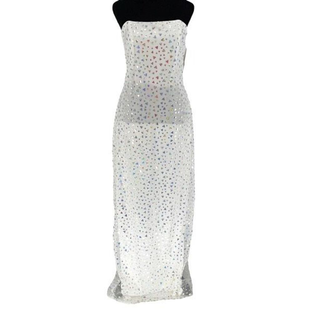 Vintage Jessica McClintock Gunne Sax Holo Strapless Formal Dress White Sz 13 NWT